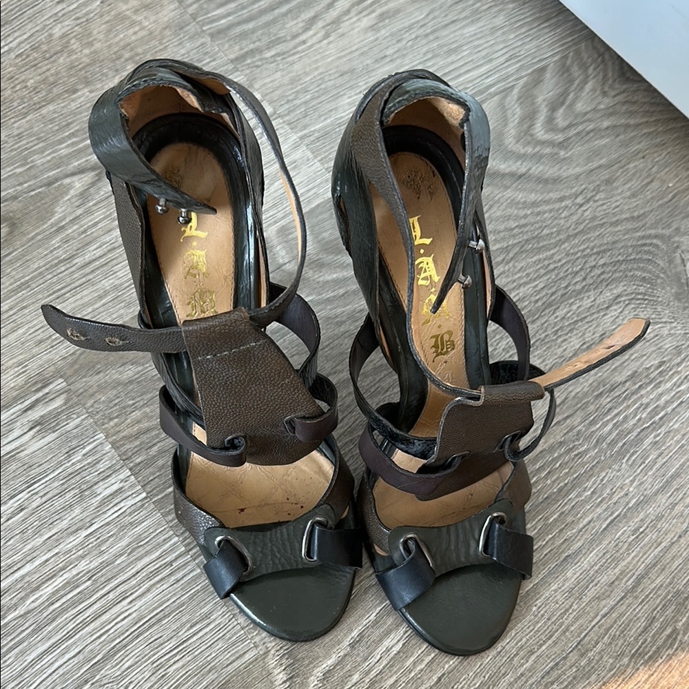 L.A.M.B. Black and Brown Leather Heels